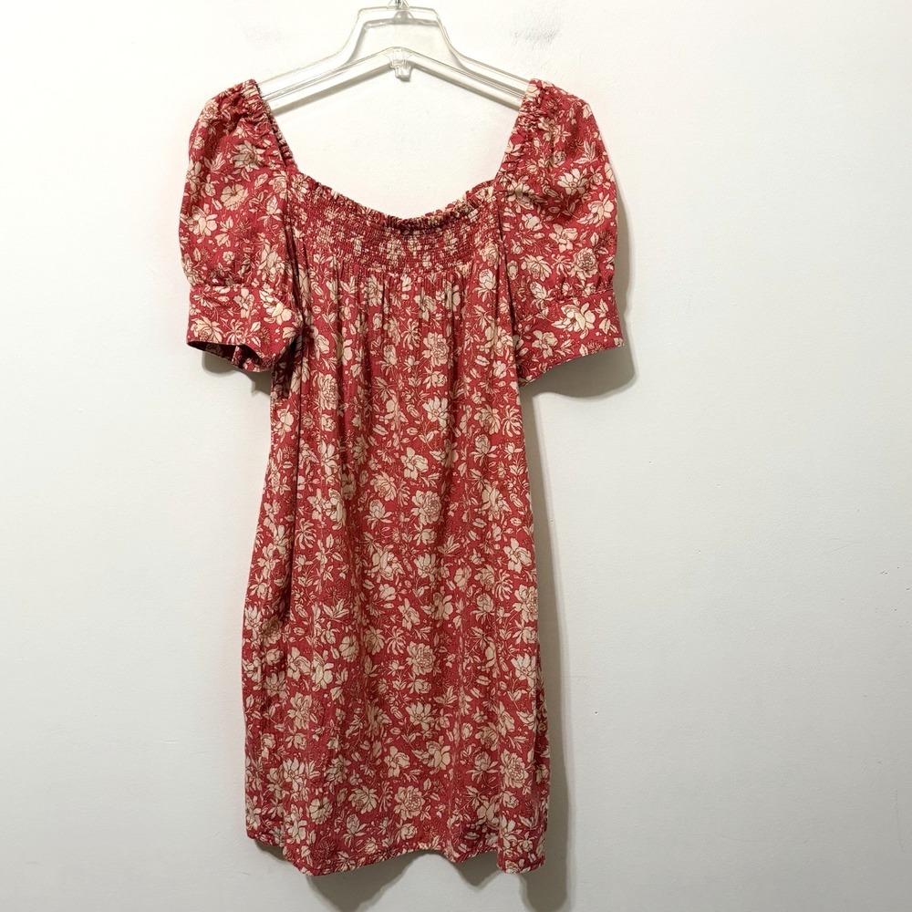 J Crew Afternoon Dress S Tossed Floral Smocked Short Sleeve Pink Gold Summer